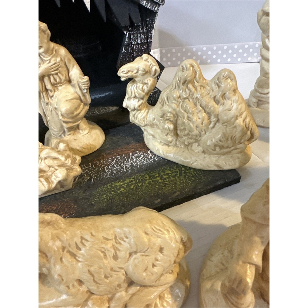 Vintage Atlantic Mold Ceramic Nativity Figures lot 18 pieces-missing Staffs - Picture 16 of 16